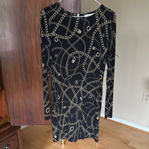 Michael Kors Elegant Black and Gold Chain Print Dress